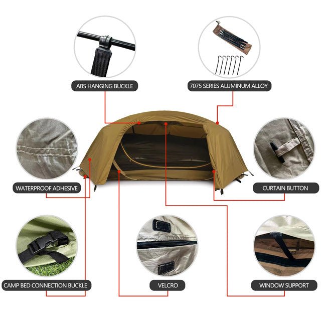 Outdoor single - person tactical tent, anti - mosquito and waterproof field tent, can be matched with outdoor folding bed - URANBATO