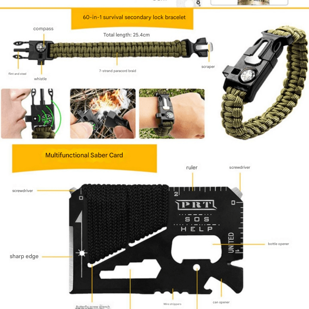 Outdoor survival 60 - in - 1 multifunctional tool box, camping survival equipment, camping set, multifunctional outdoor survival SOS emergency equipment, essential tools for hiking and mountaineering, emergency rescue supplies collection - URANBATO