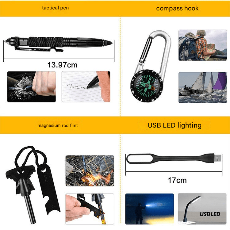 Outdoor survival 60 - in - 1 multifunctional tool box, camping survival equipment, camping set, multifunctional outdoor survival SOS emergency equipment, essential tools for hiking and mountaineering, emergency rescue supplies collection - URANBATO