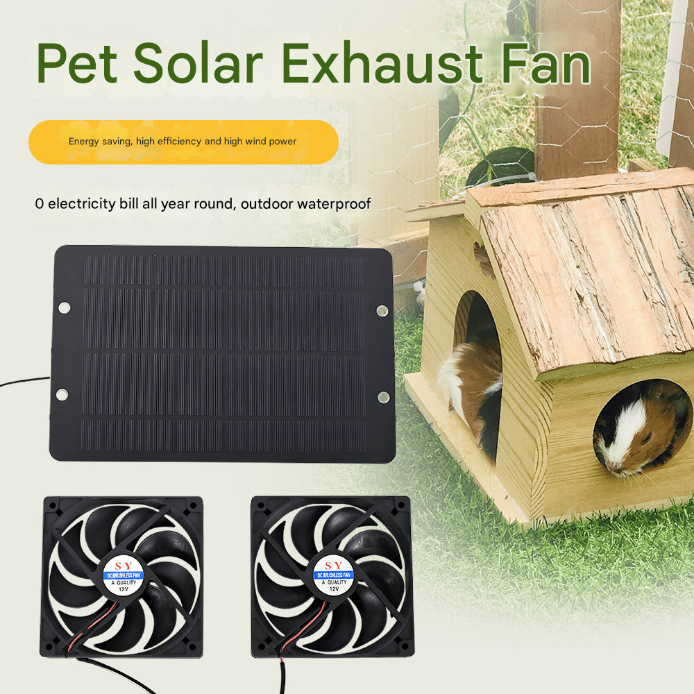 Pet house solar dual fan exhaust fan, cat house and dog house fan, succulent plant ventilation radiator, indoor climbing pet house exhaust, zero electricity bill waterproof - URANBATO