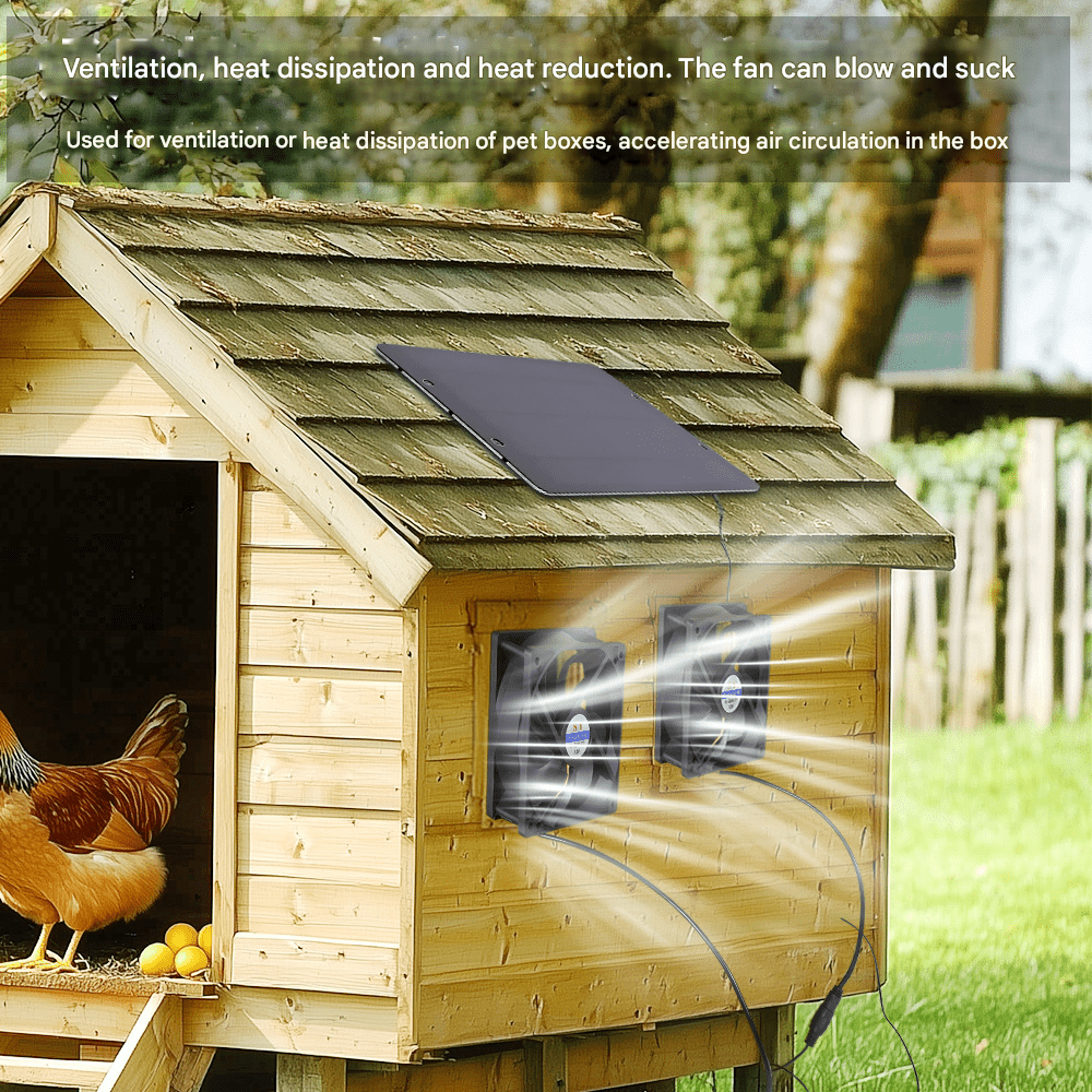 Pet house solar dual fan exhaust fan, cat house and dog house fan, succulent plant ventilation radiator, indoor climbing pet house exhaust, zero electricity bill waterproof - URANBATO