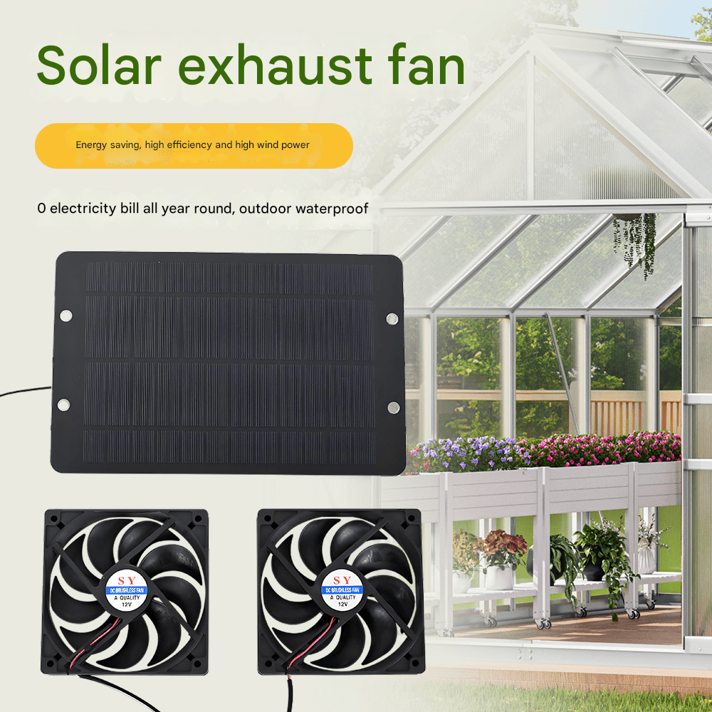 Pet house solar dual fan exhaust fan, cat house and dog house fan, succulent plant ventilation radiator, indoor climbing pet house exhaust, zero electricity bill waterproof - URANBATO