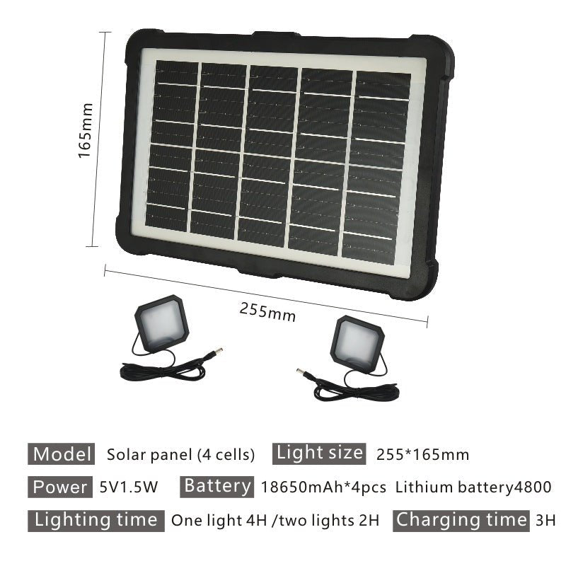 Portable Monocrystalline Solar Kit,IP67 Stormproof,5V1.5W Panel Twin LED Lights 4800mAh Li - Battery｜4H Single - Light Runtime｜255×165mm Palm - Sized - URANBATO