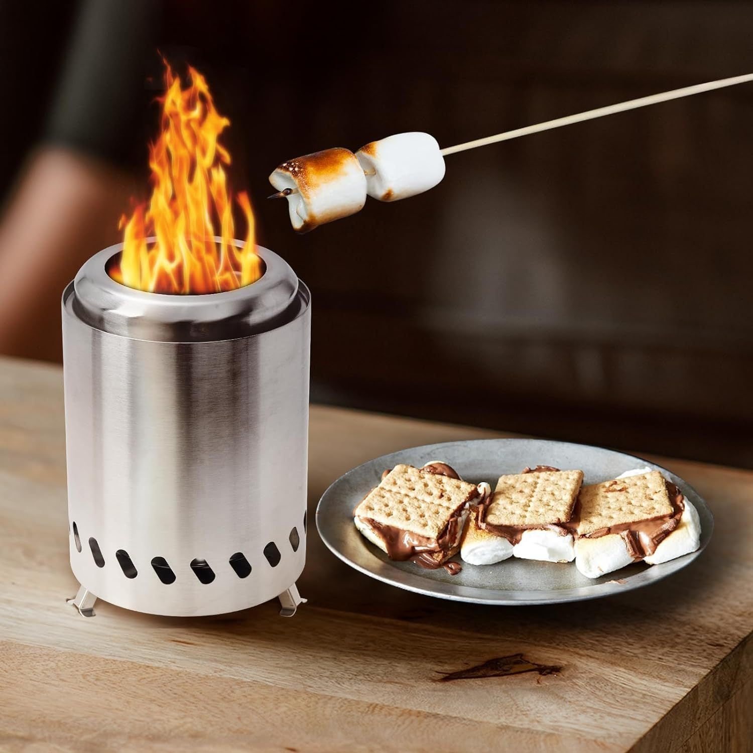 Portable stainless steel outdoor smokeless wood stove, indoor courtyard multi - function stove, camping desktop smokeless stove, BBQ charcoal grill - URANBATO