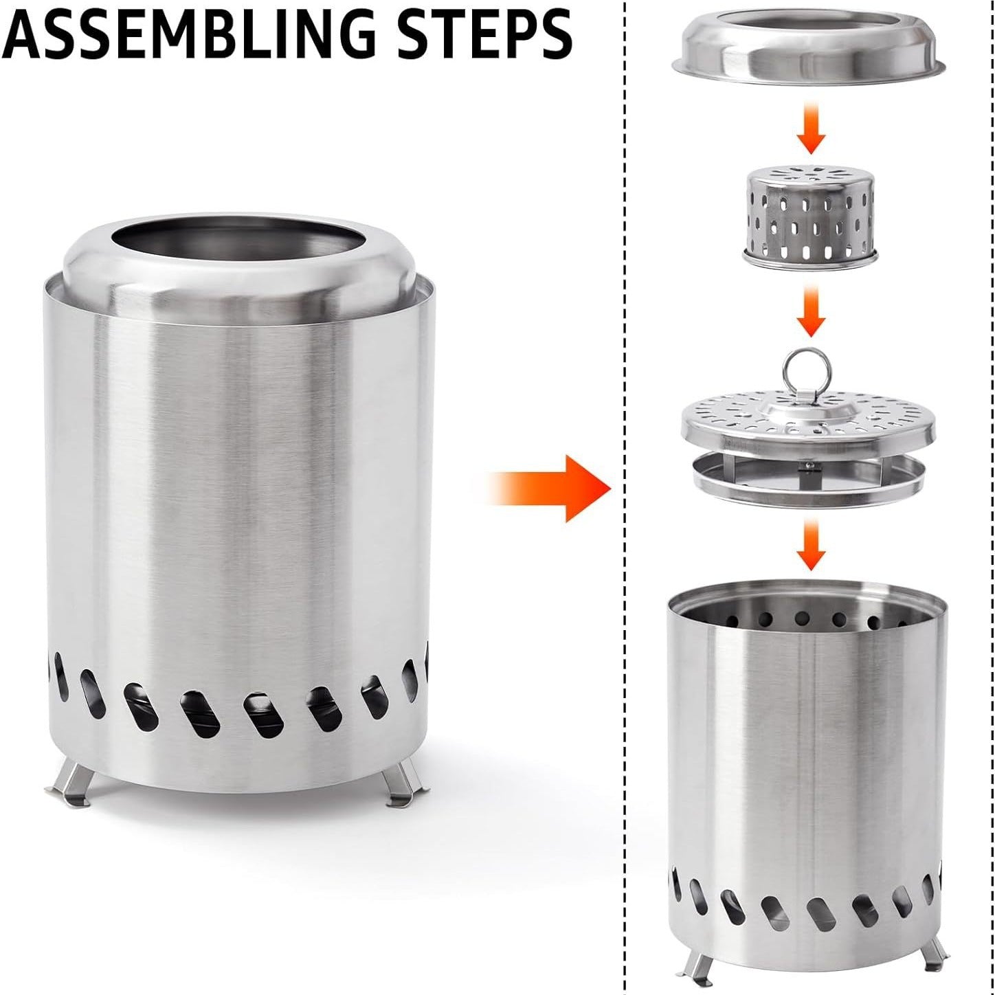 Portable stainless steel outdoor smokeless wood stove, indoor courtyard multi - function stove, camping desktop smokeless stove, BBQ charcoal grill - URANBATO