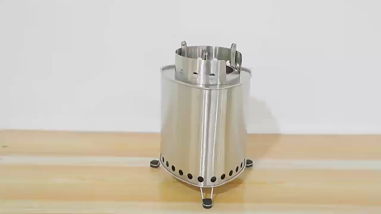 Load video: Outdoor camping smokeless wood stove, stainless steel stove portable campfire stove, patio heating stove fire pit