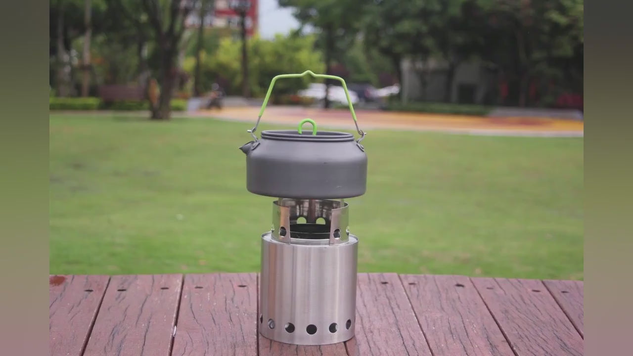 Load video: Outdoor folding wood stove, stainless steel windproof picnic stove, camping alcohol stove barbecue stove, integrated campfire stove, stainless steel burning stove