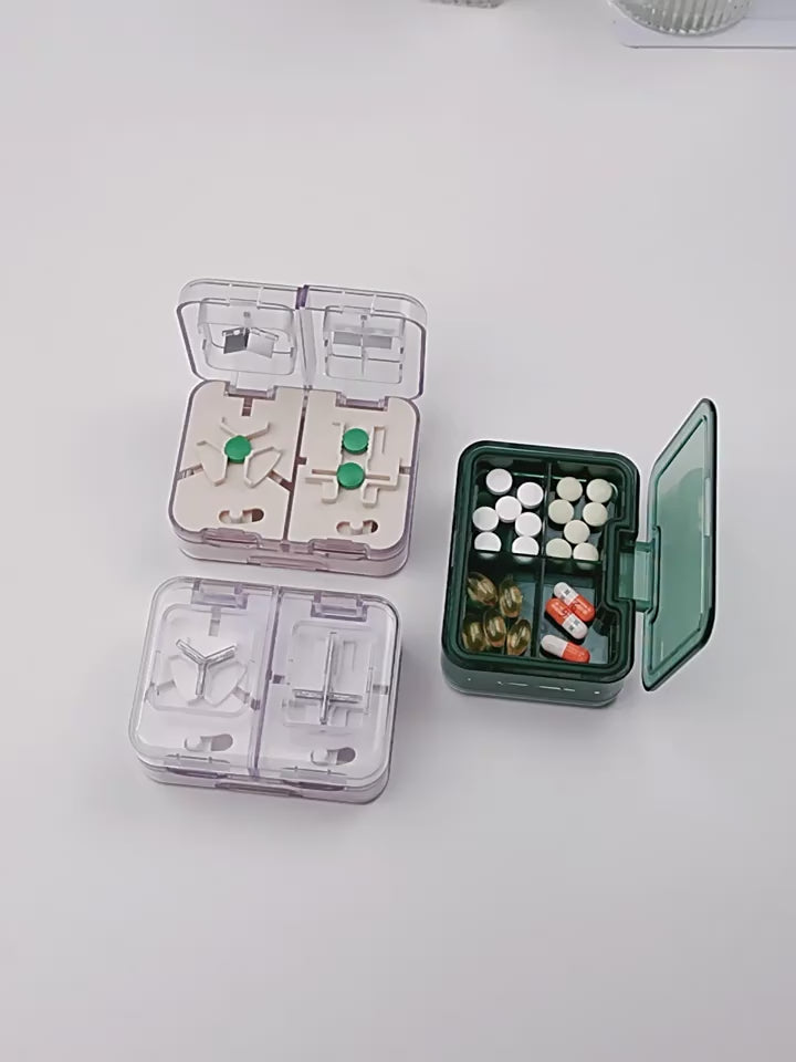 Multifunctional 1/2, 1/3, 1/4 medicine cutter, two-in-one medicine cutter and storage box for outdoor portable moisture-proof medicine box