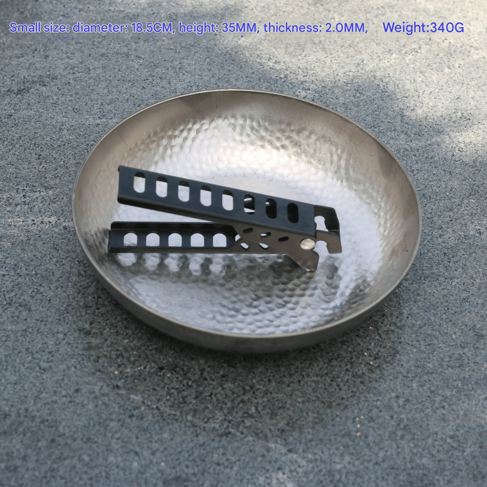 Pure titanium flat bottom frying pan, Storm furnace exclusive outdoor frying pan, uncoated hand hammered non - stick pan, corrosion - resistant frying pan, high temperature resistant pan, healthy and safe, pure titanium pan - URANBATO