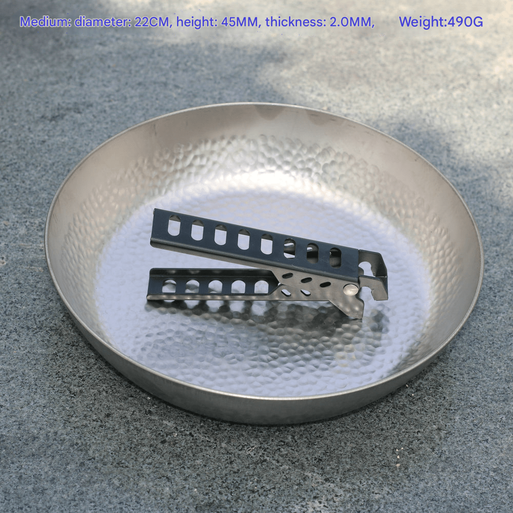 Pure titanium flat bottom frying pan, Storm furnace exclusive outdoor frying pan, uncoated hand hammered non - stick pan, corrosion - resistant frying pan, high temperature resistant pan, healthy and safe, pure titanium pan - URANBATO