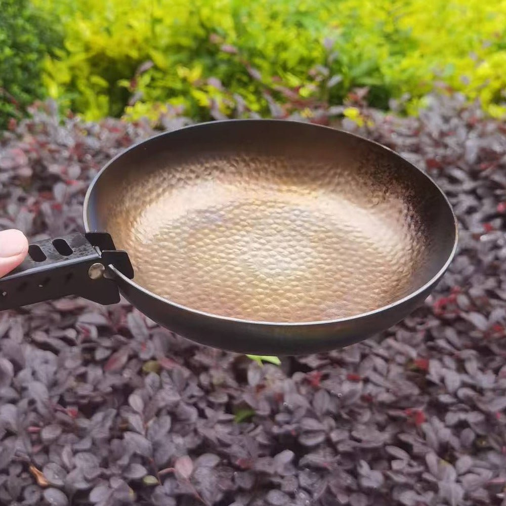 Pure titanium flat bottom frying pan, Storm furnace exclusive outdoor frying pan, uncoated hand hammered non - stick pan, corrosion - resistant frying pan, high temperature resistant pan, healthy and safe, pure titanium pan - URANBATO