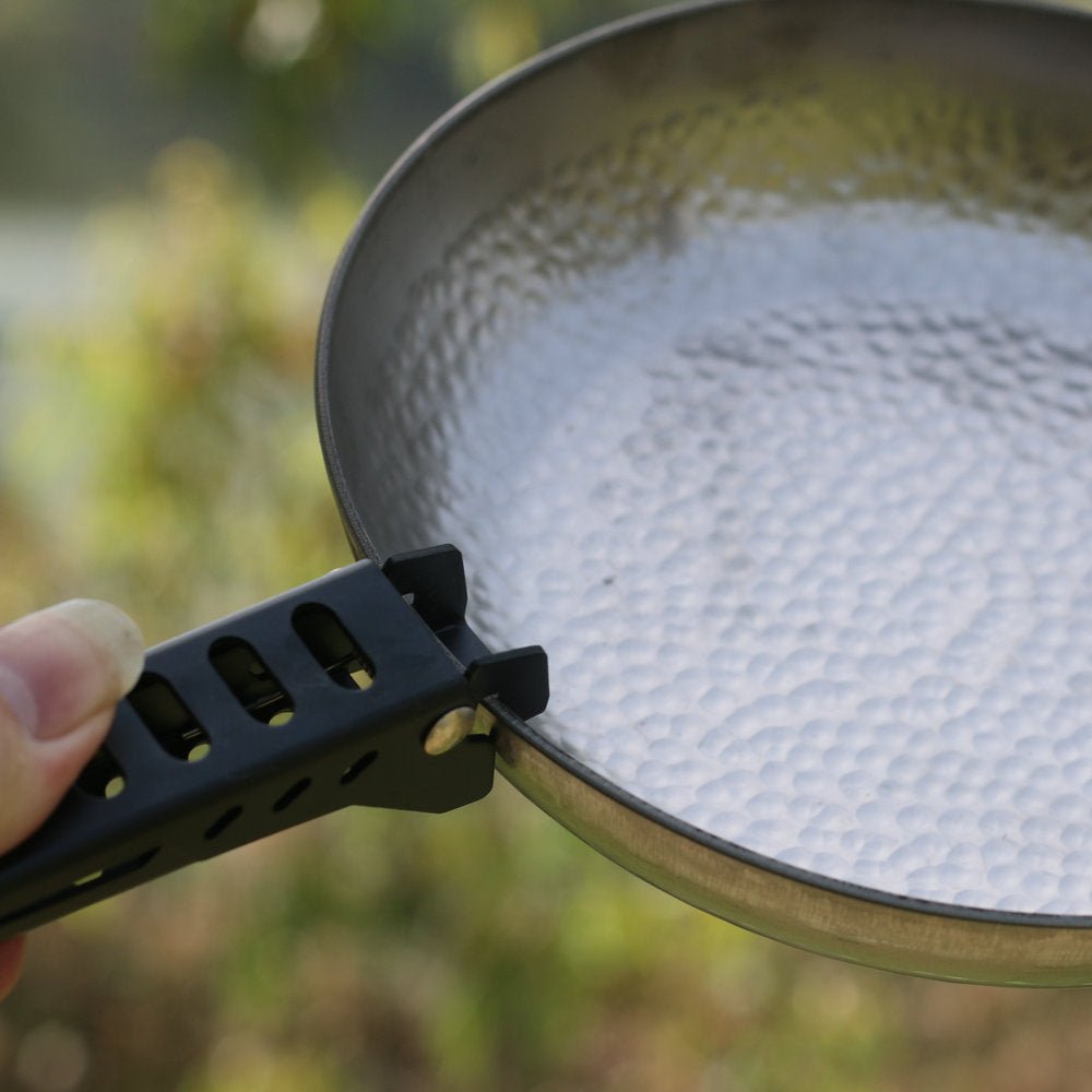 Pure titanium flat bottom frying pan, Storm furnace exclusive outdoor frying pan, uncoated hand hammered non - stick pan, corrosion - resistant frying pan, high temperature resistant pan, healthy and safe, pure titanium pan - URANBATO
