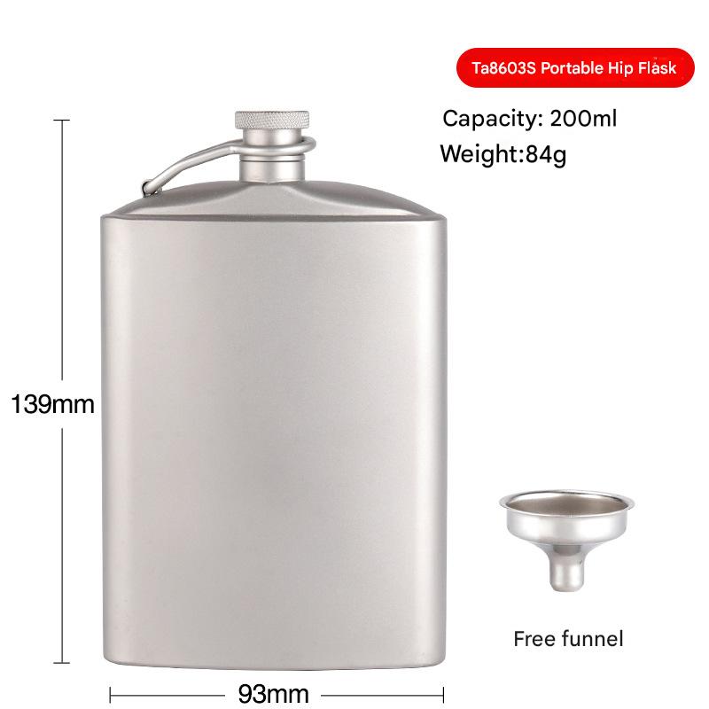 Pure titanium portable hip flask，Pure Titanium Flask,150g Featherweight,200ml Liquid Zero Metallic Taste, - 30℃ Unbreakable - URANBATO