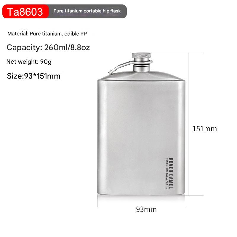 Pure titanium portable hip flask，Pure Titanium Flask,150g Featherweight,200ml Liquid Zero Metallic Taste, - 30℃ Unbreakable - URANBATO