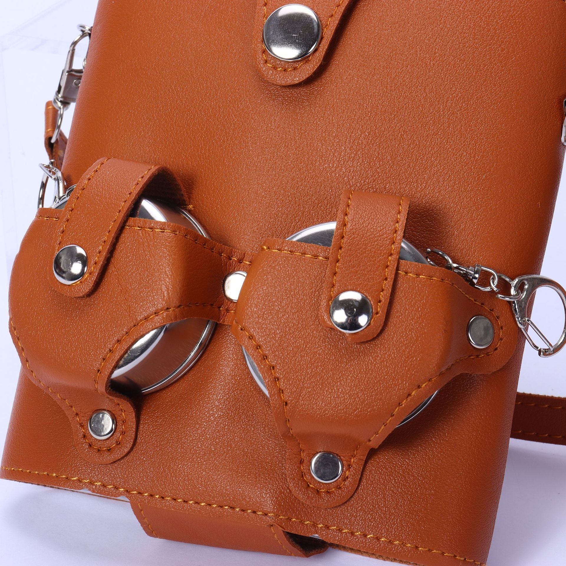 Russian style Vintage 18oz Flask Set w/ Telescopic Cup,Distressed brown leather finish - URANBATO