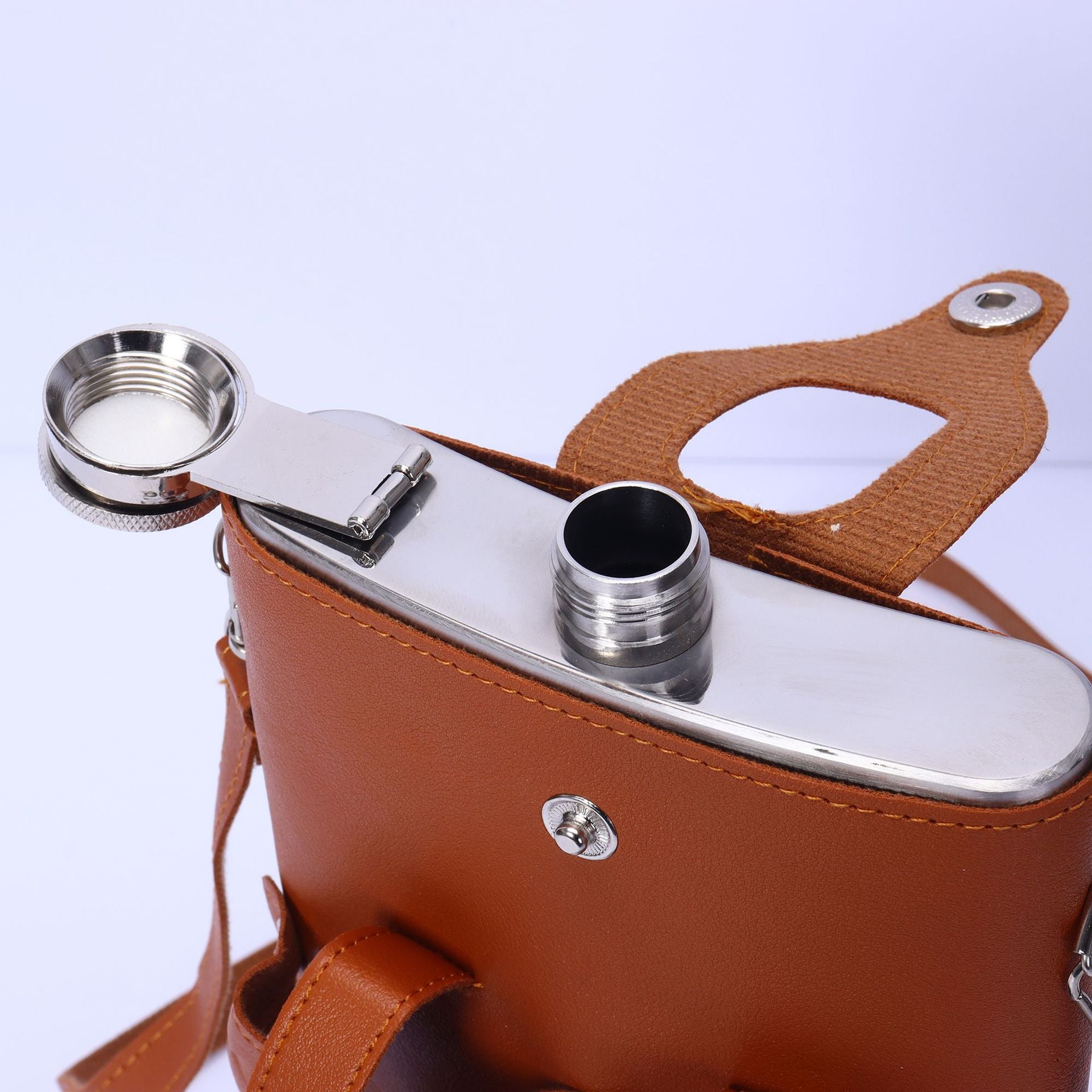 Russian style Vintage 18oz Flask Set w/ Telescopic Cup,Distressed brown leather finish - URANBATO