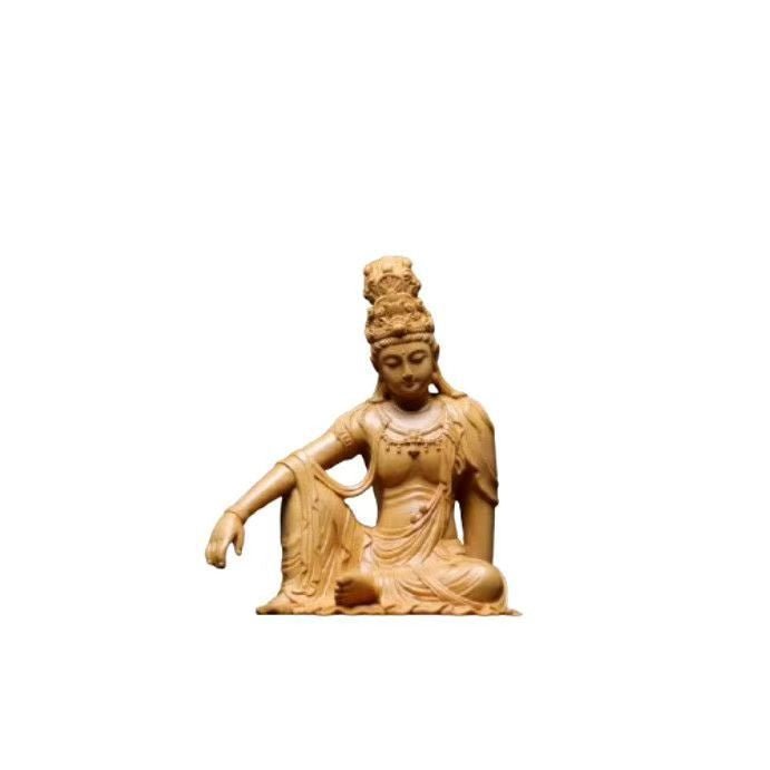 Small - leaf boxwood exquisitely carved free Guanyin Bodhisattva, Water Moon Guanyin wooden statue, desktop Buddha statue ornaments - URANBATO