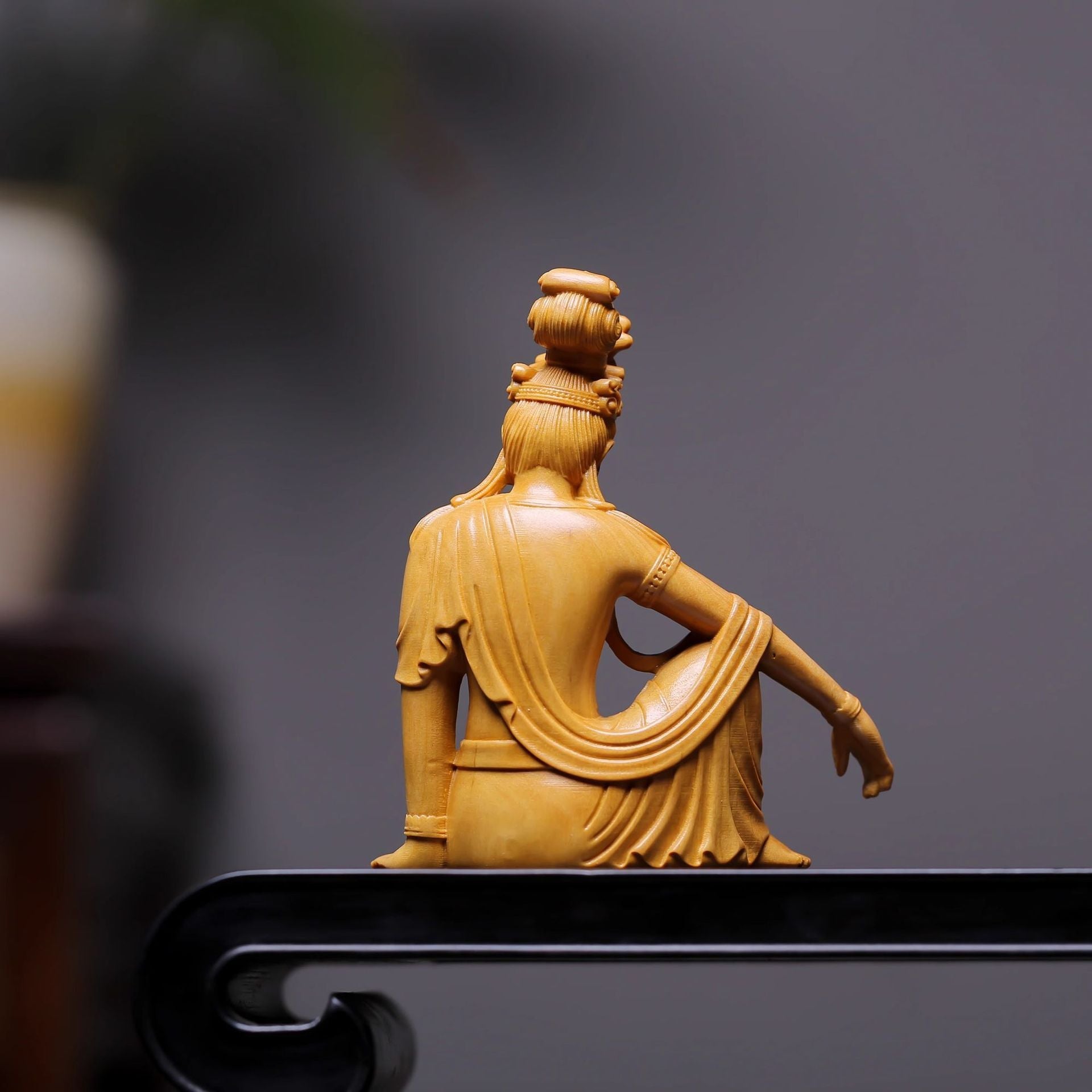 Small - leaf boxwood exquisitely carved free Guanyin Bodhisattva, Water Moon Guanyin wooden statue, desktop Buddha statue ornaments - URANBATO