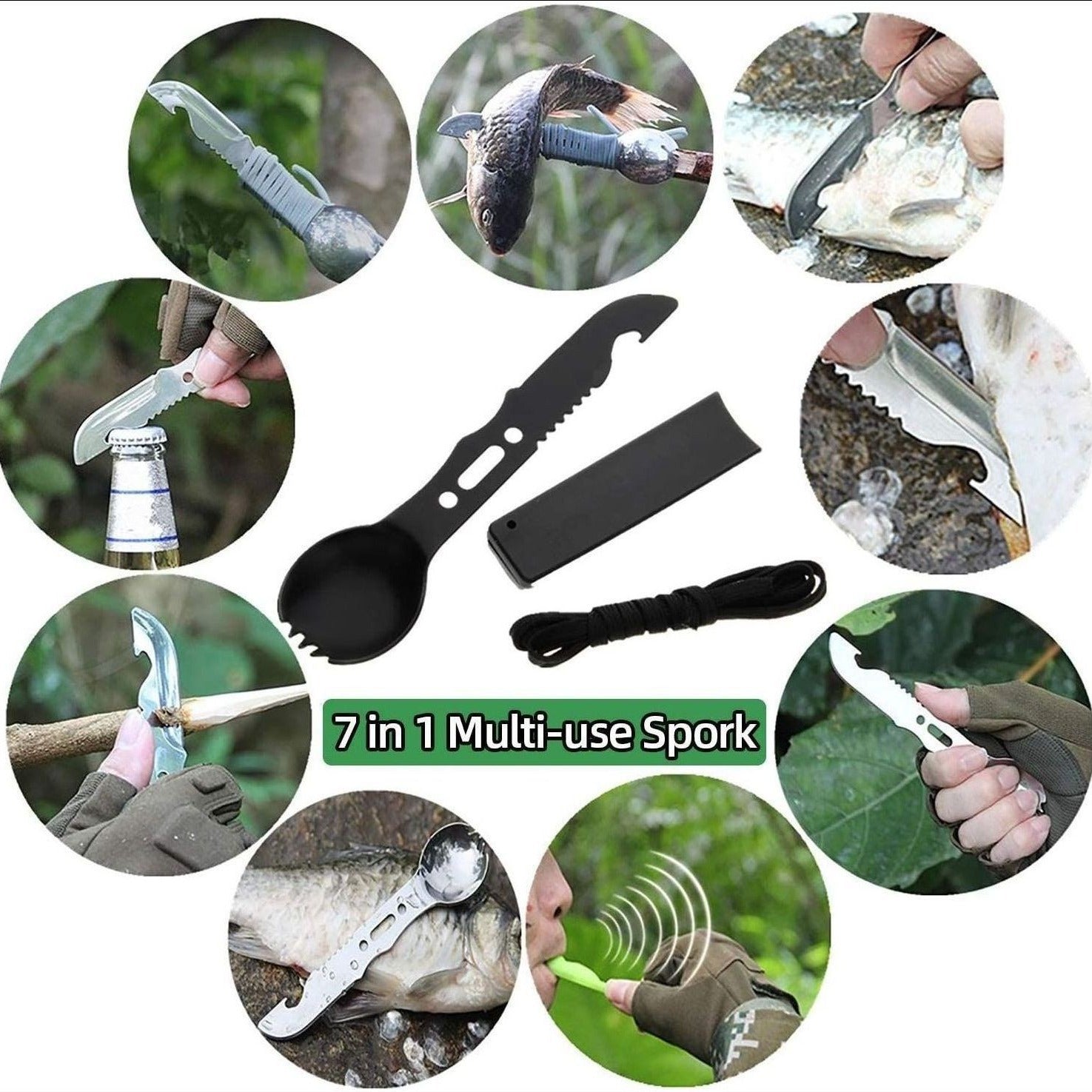 SOS wilderness survival equipment, 13 - piece outdoor multi - function tool set, adventure self - defense first aid supplies, flint/blow torch/cutlery knife/wire saw/first aid blanket/high - intensity flashlight/military card knife - URANBATO
