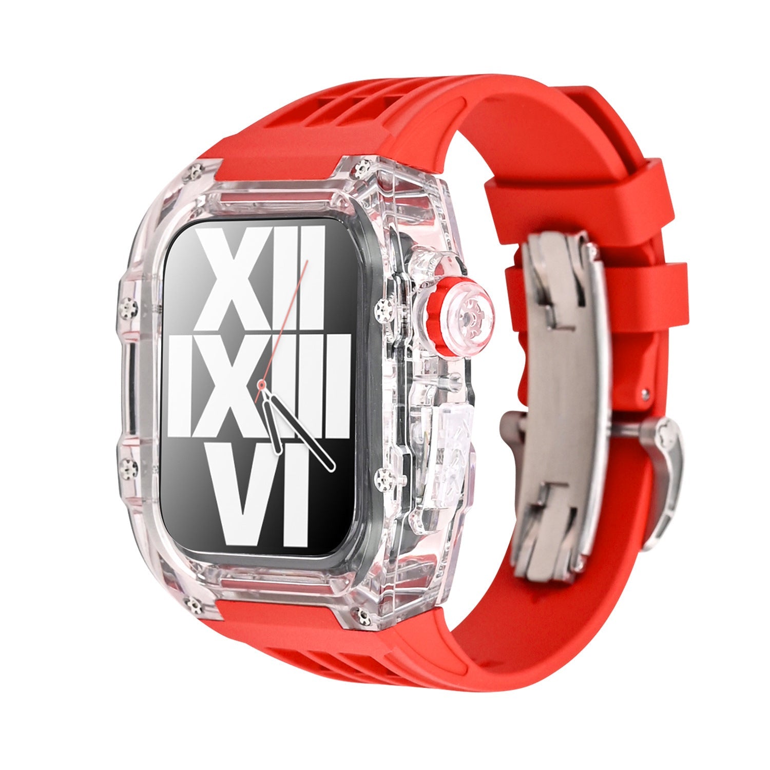 Suitable for Apple 44/45mm watch with transparent case modification case, fluororubber belt and butterfly buckle - URANBATO