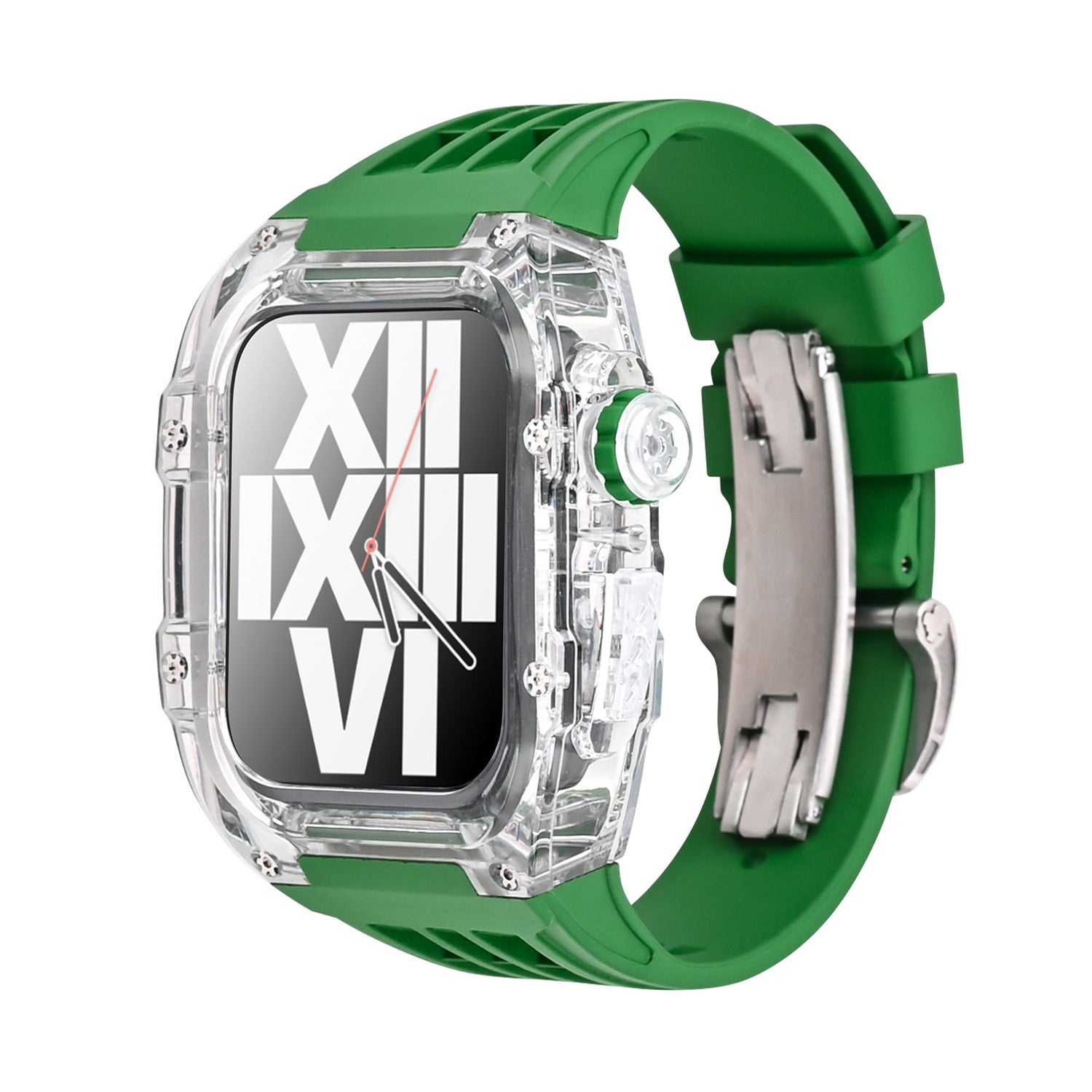 Suitable for Apple 44/45mm watch with transparent case modification case, fluororubber belt and butterfly buckle - URANBATO