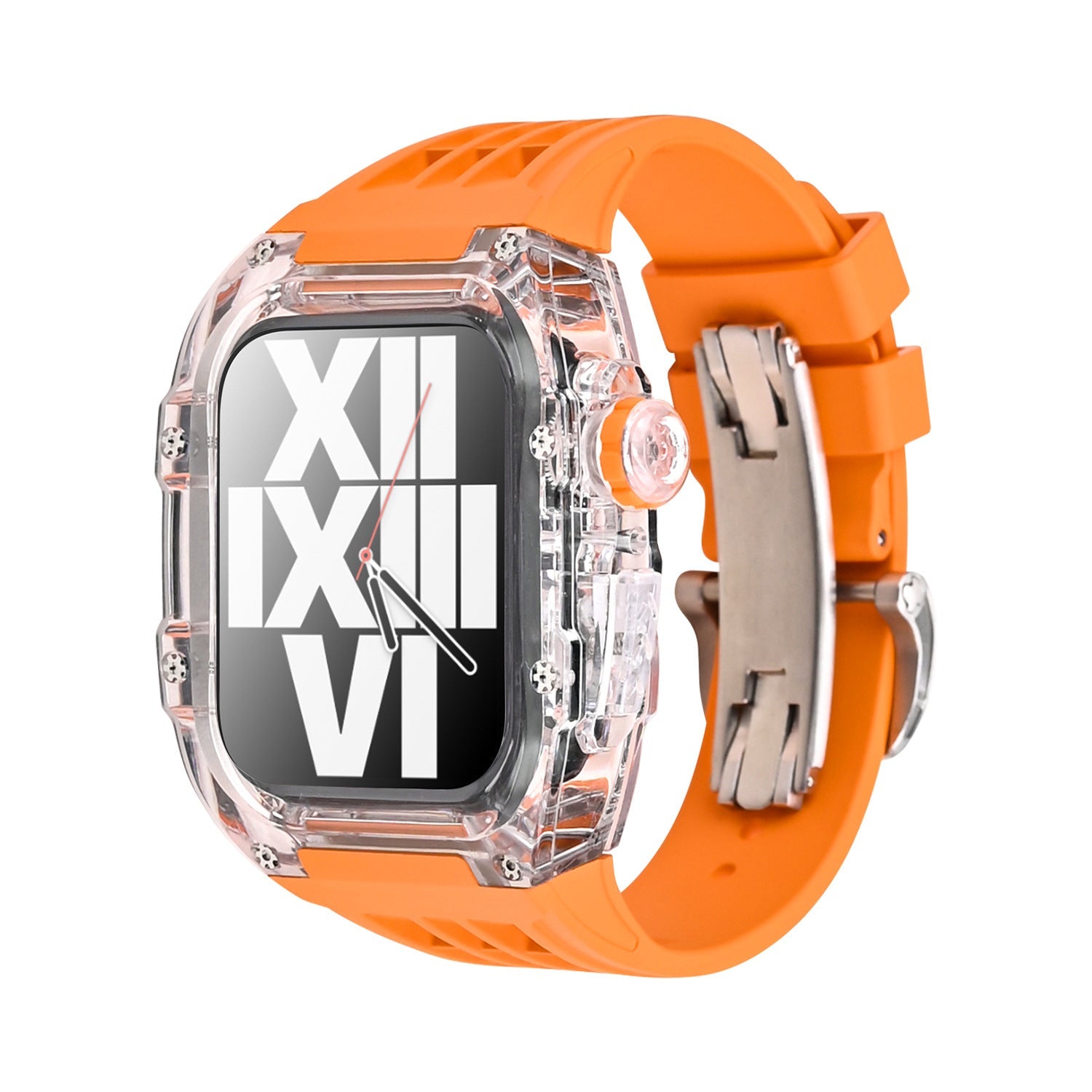 Suitable for Apple 44/45mm watch with transparent case modification case, fluororubber belt and butterfly buckle - URANBATO