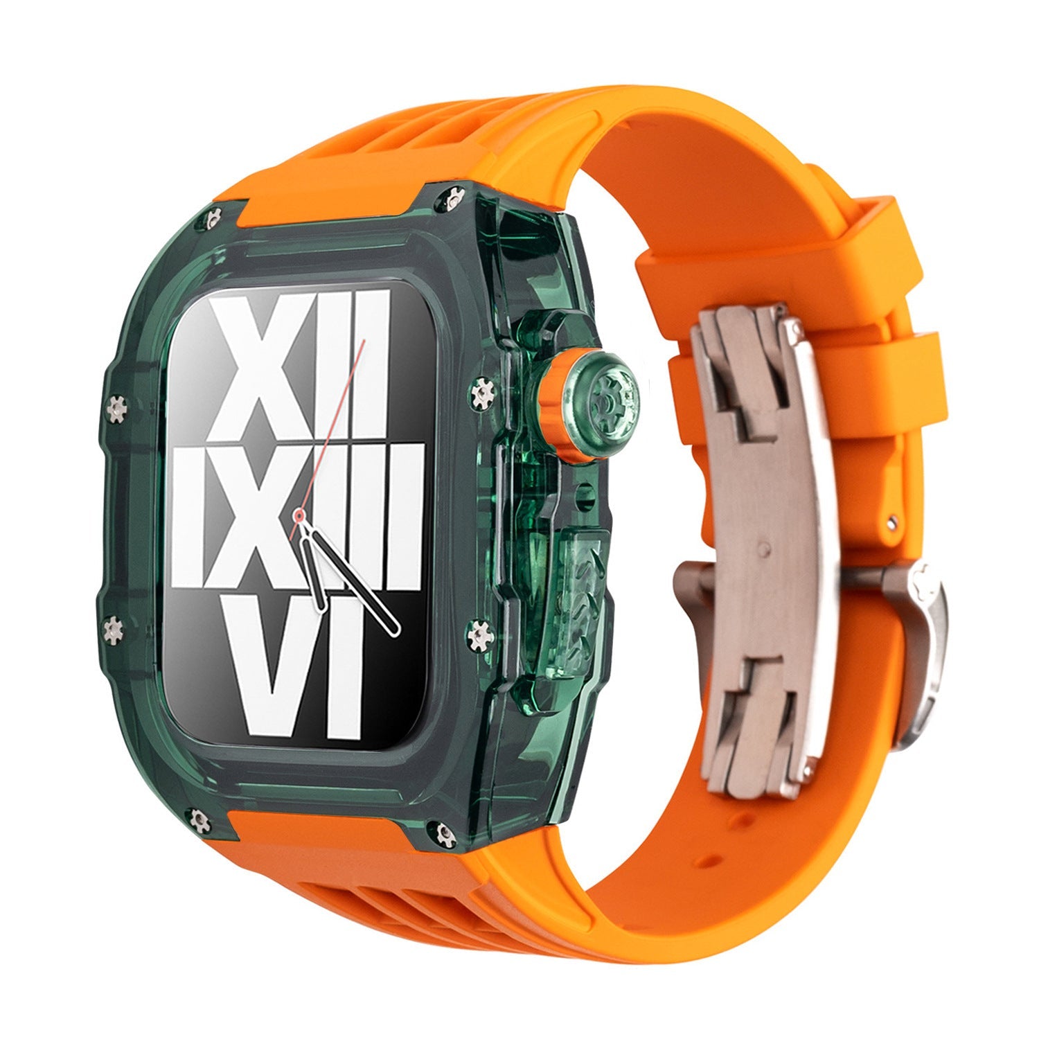 Suitable for Apple 44/45mm watch with transparent case modification case, fluororubber belt and butterfly buckle - URANBATO