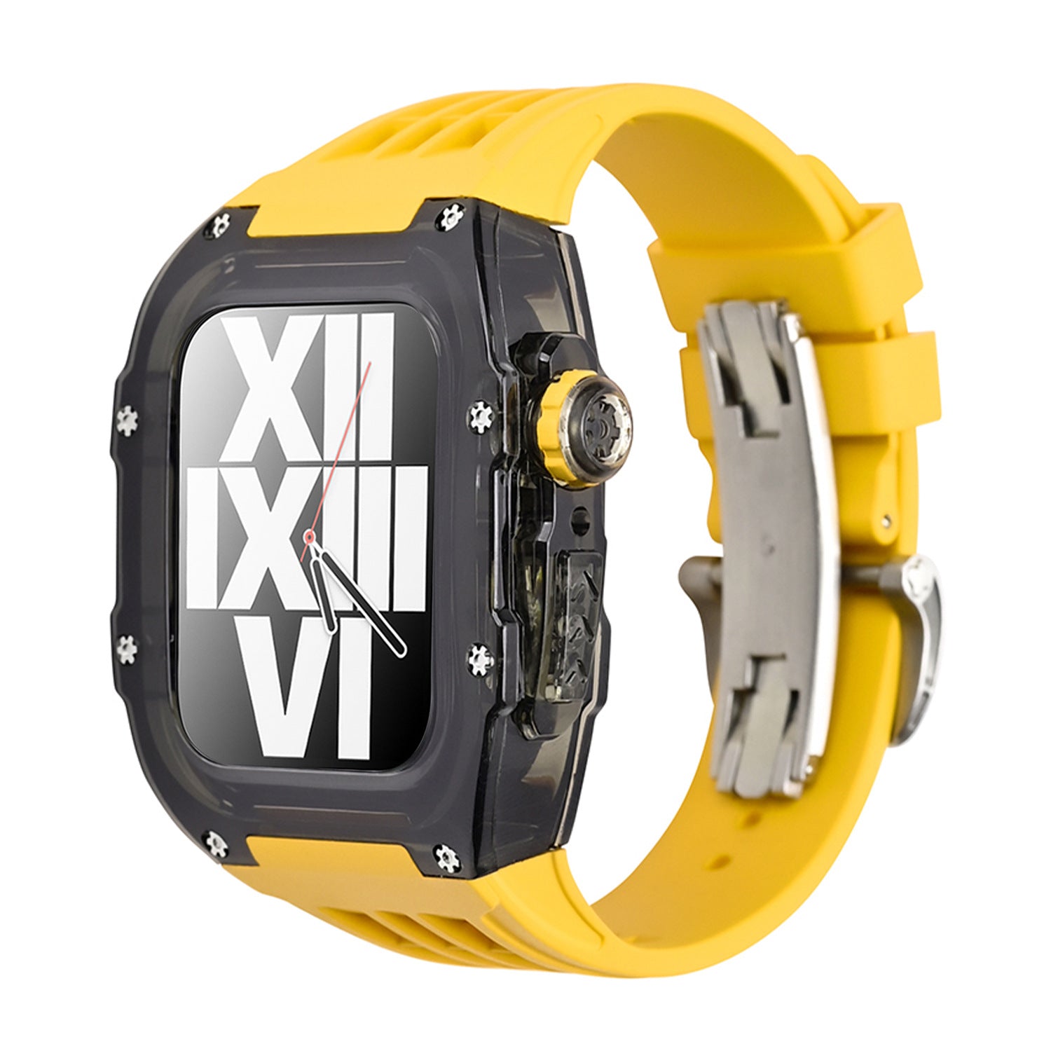 Suitable for Apple 44/45mm watch with transparent case modification case, fluororubber belt and butterfly buckle - URANBATO