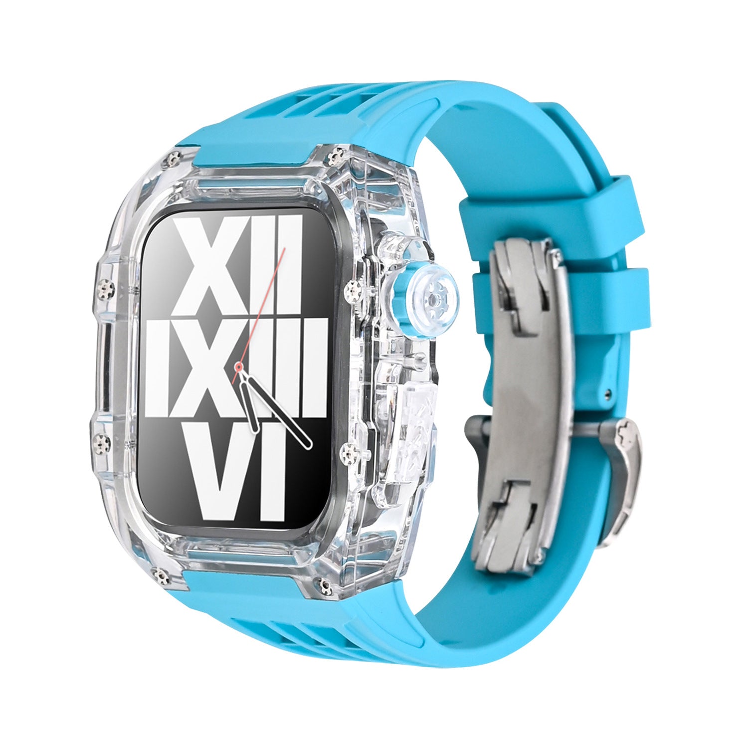 Suitable for Apple 44/45mm watch with transparent case modification case, fluororubber belt and butterfly buckle - URANBATO