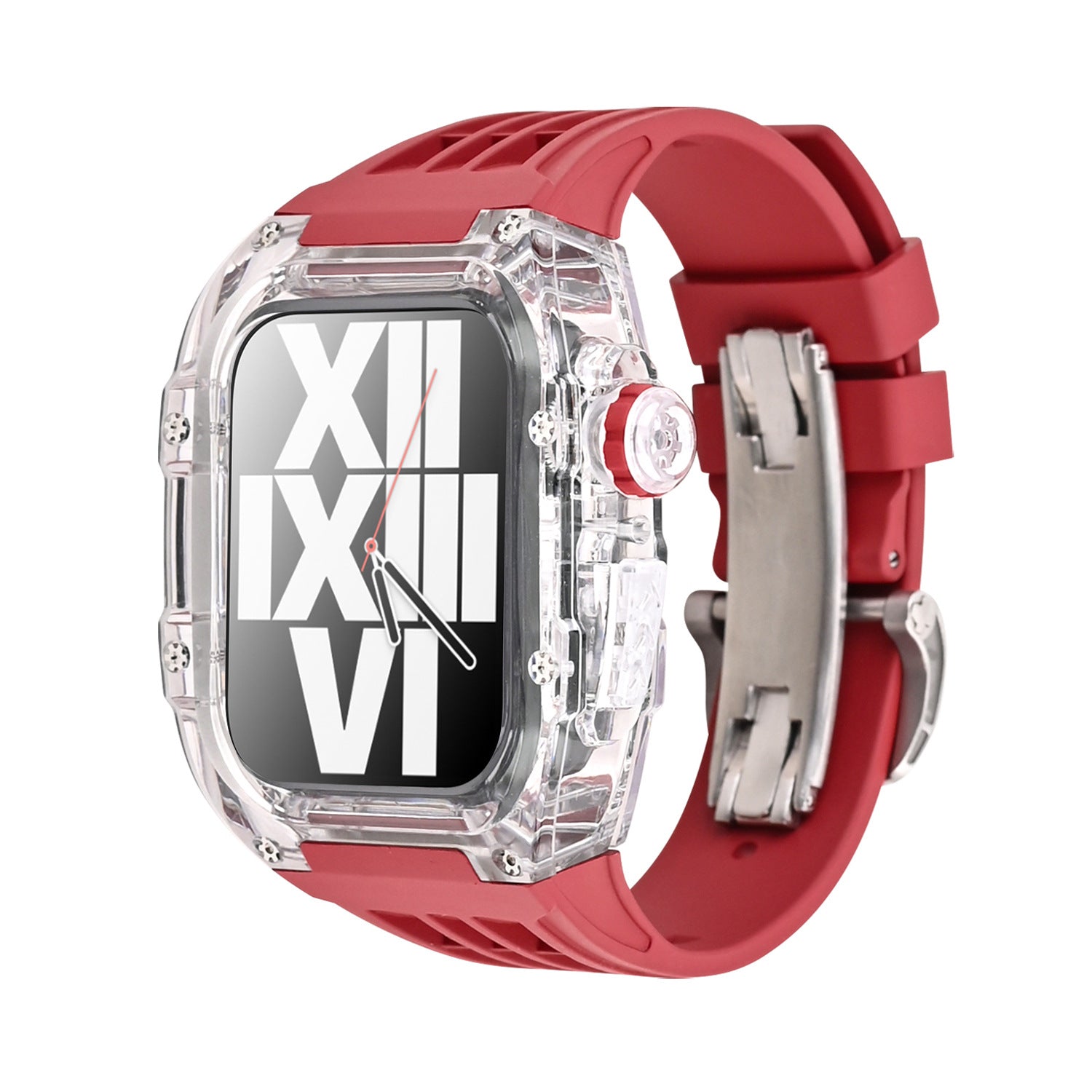 Suitable for Apple 44/45mm watch with transparent case modification case, fluororubber belt and butterfly buckle - URANBATO
