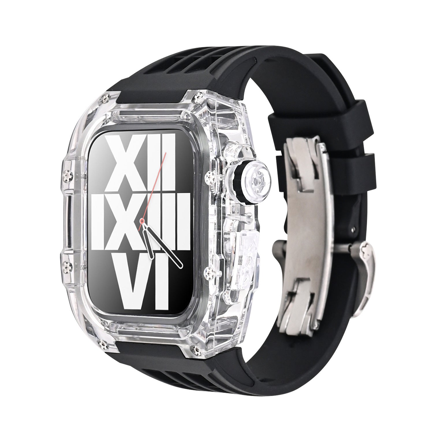 Suitable for Apple 44/45mm watch with transparent case modification case, fluororubber belt and butterfly buckle - URANBATO