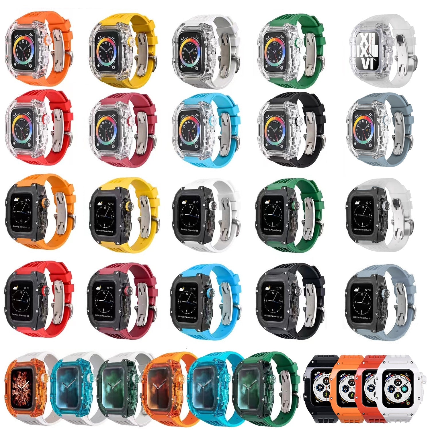 Suitable for Apple 44/45mm watch with transparent case modification case, fluororubber belt and butterfly buckle - URANBATO