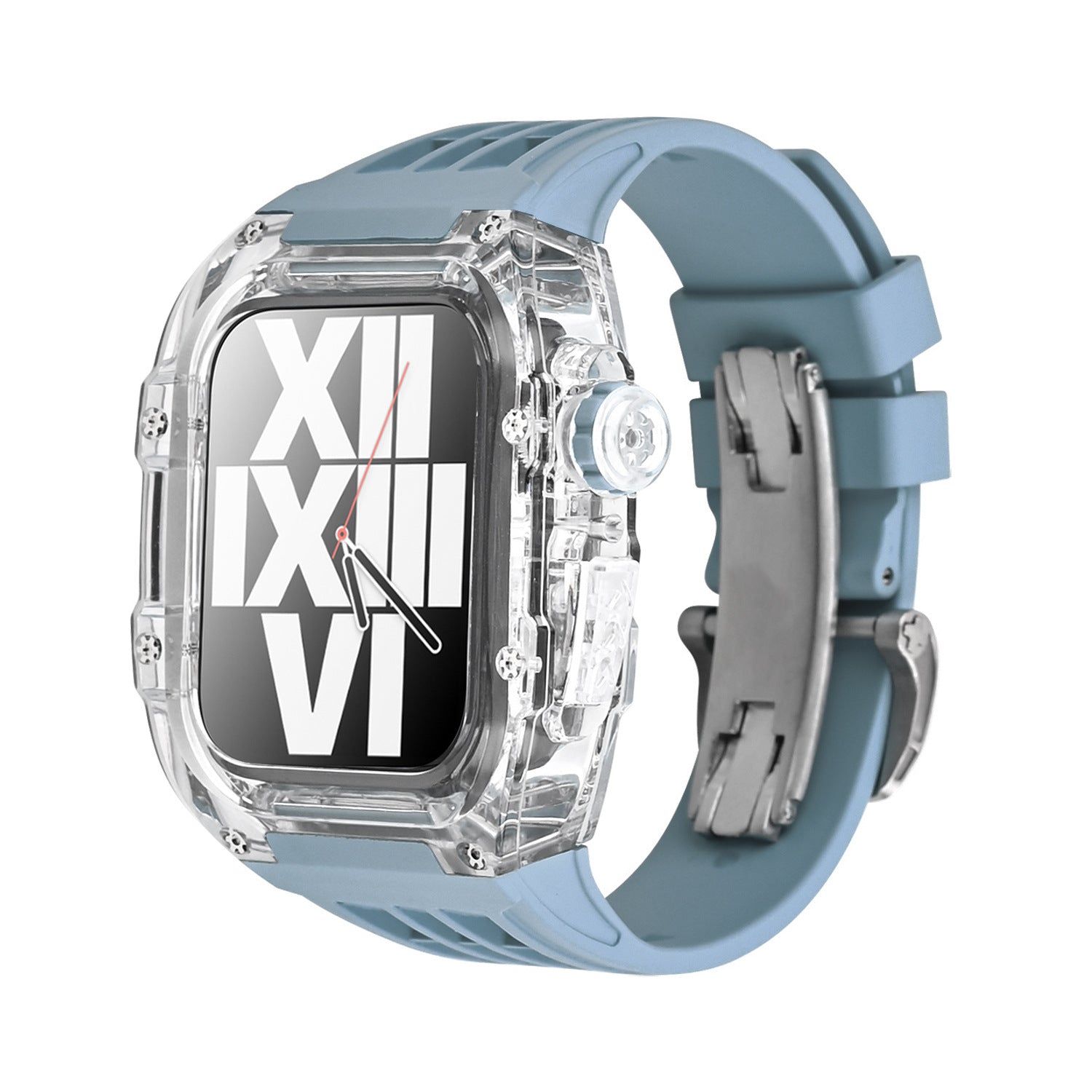 Suitable for Apple 44/45mm watch with transparent case modification case, fluororubber belt and butterfly buckle - URANBATO