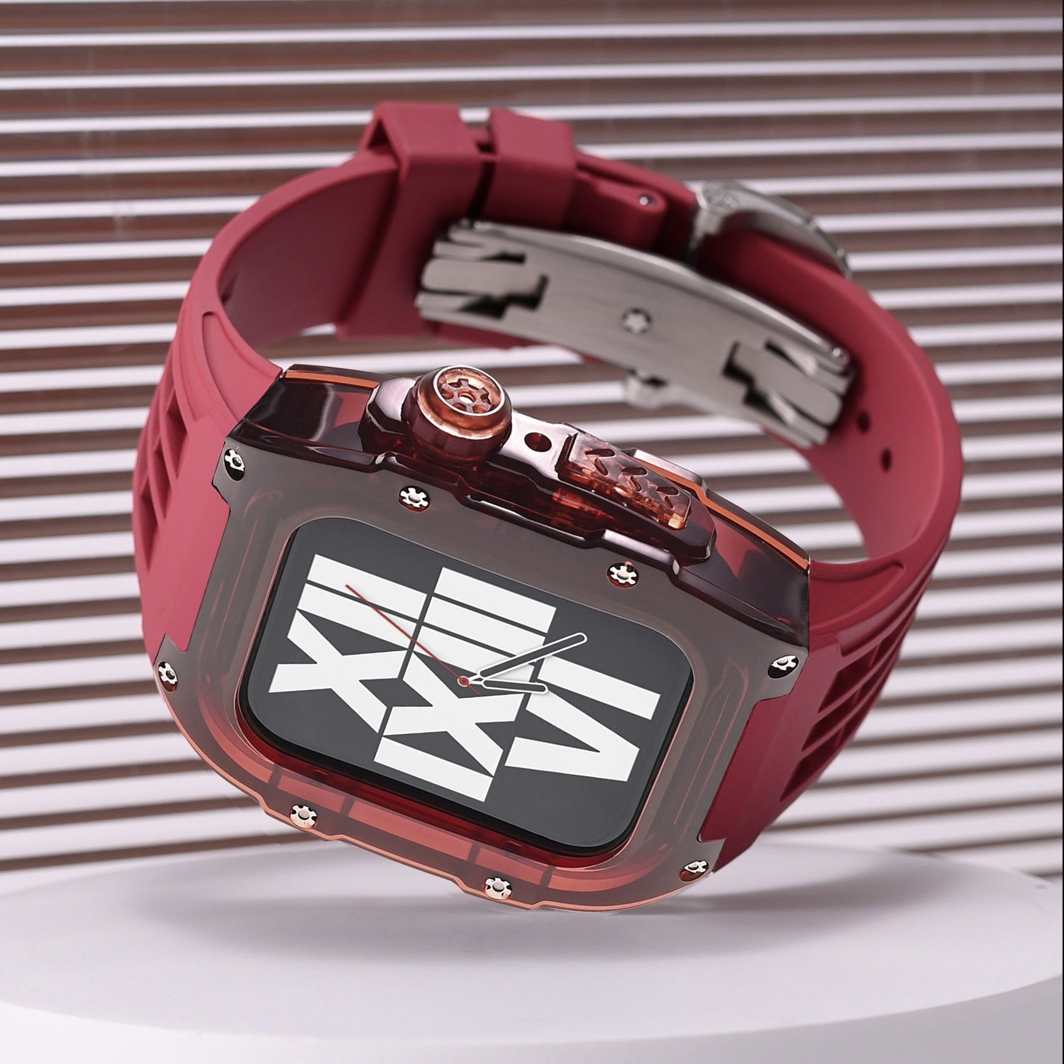 Suitable for Apple 44/45mm watch with transparent case modification case, fluororubber belt and butterfly buckle - URANBATO