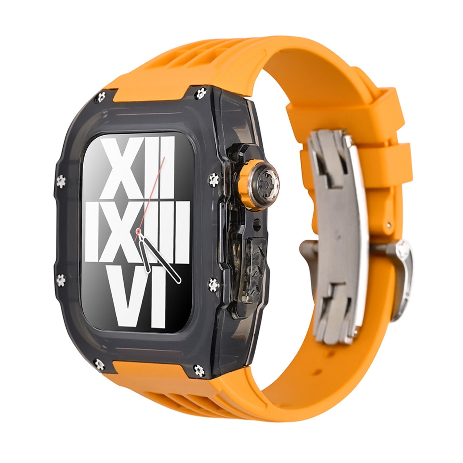 Suitable for Apple 44/45mm watch with transparent case modification case, fluororubber belt and butterfly buckle - URANBATO