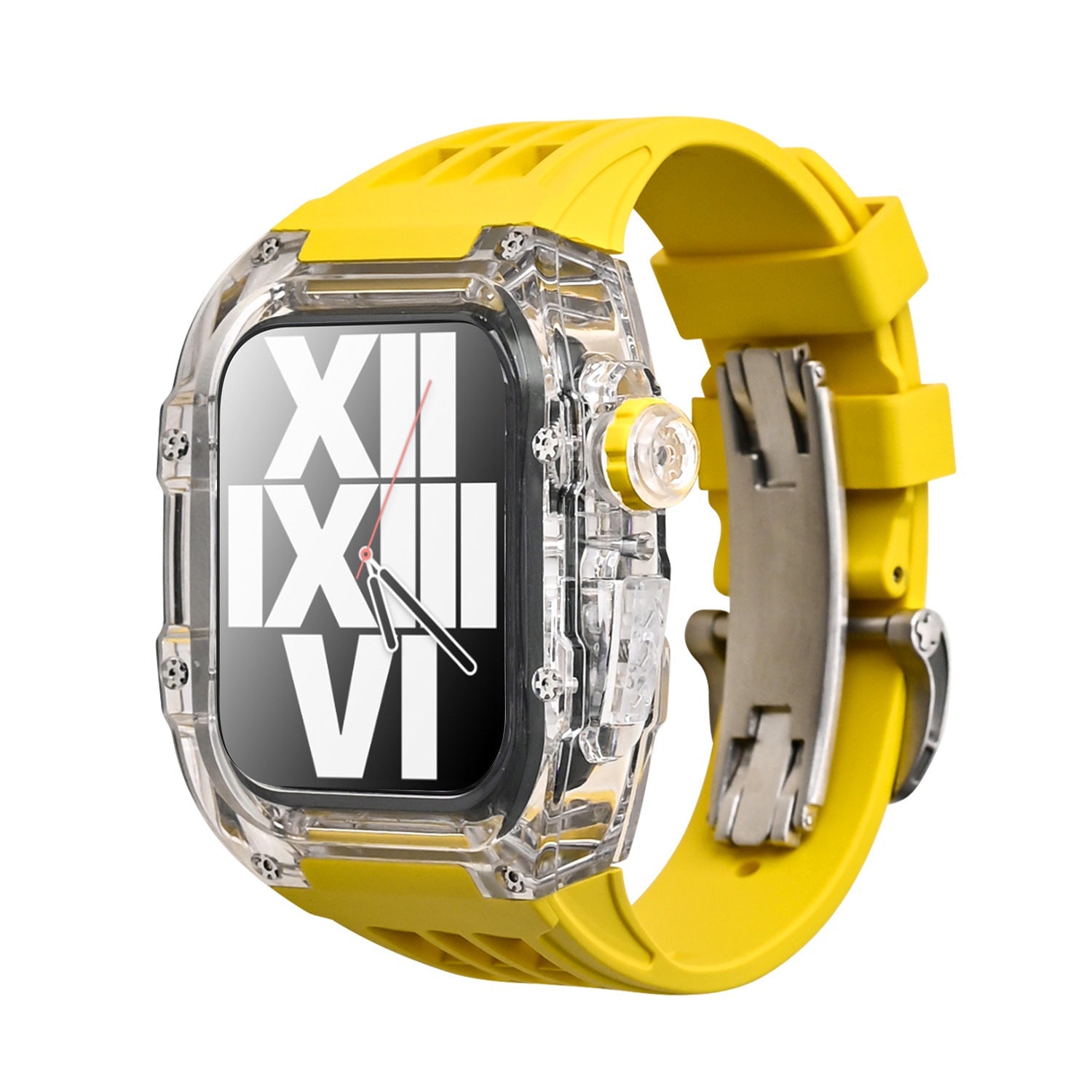 Suitable for Apple 44/45mm watch with transparent case modification case, fluororubber belt and butterfly buckle - URANBATO