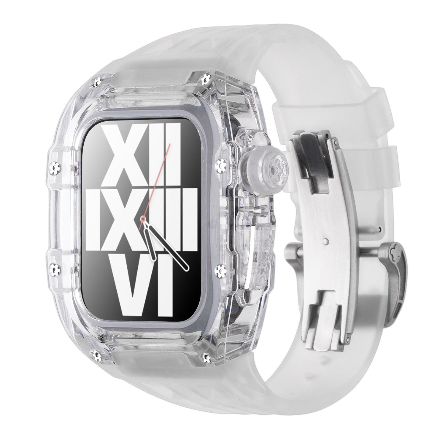 Suitable for Apple 44/45mm watch with transparent case modification case, fluororubber belt and butterfly buckle - URANBATO