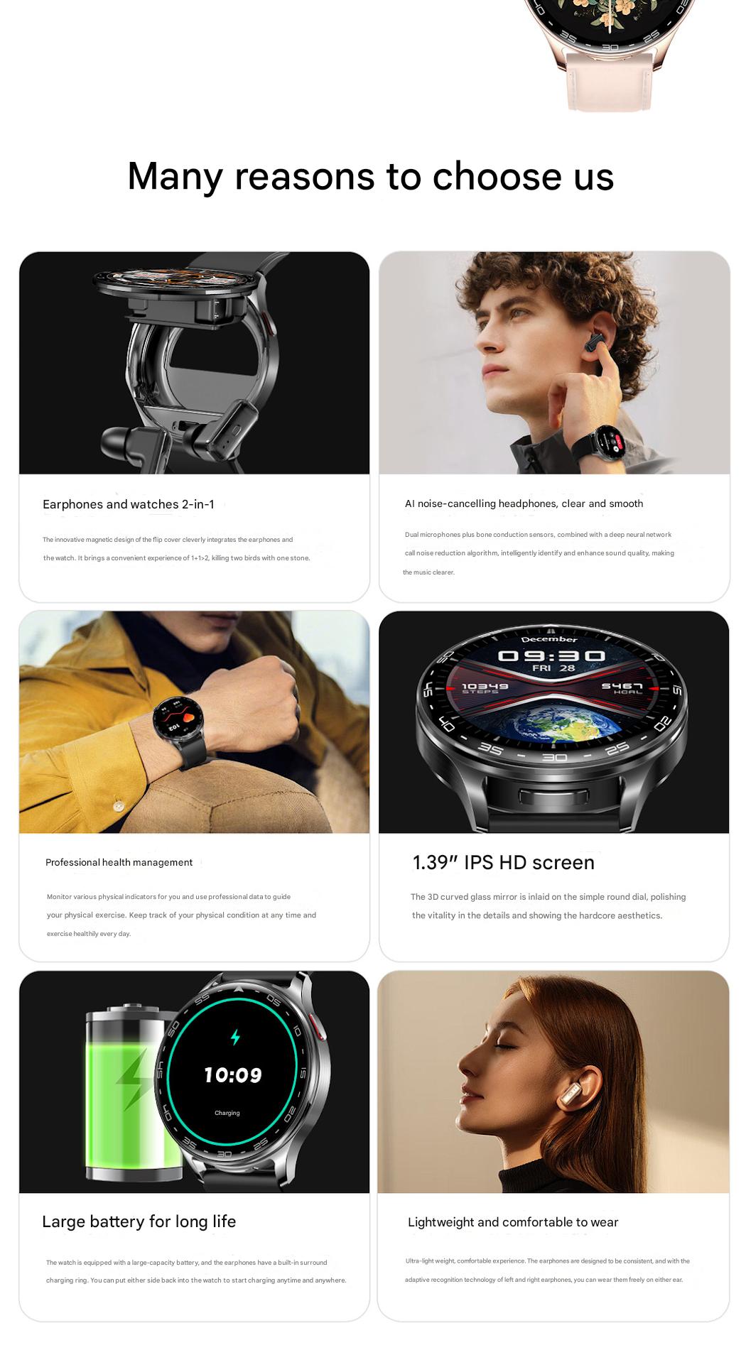 T97 2 - in - 1 smartwatch, TWS earphones, sports heart rate, blood oxygen and blood pressure monitoring, NFC offline payment - URANBATO