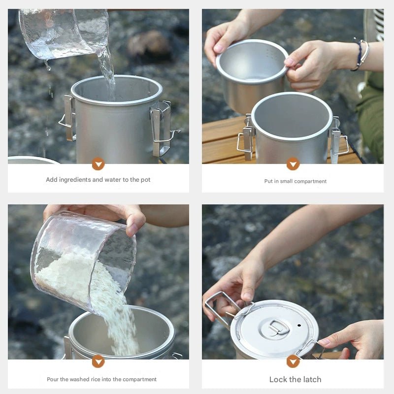 TitanFlame Camp Pot,304 Stainless Fortress,600g Ultralight 3 - Min Boil,Foldable,Backpacker's Kitchen - URANBATO