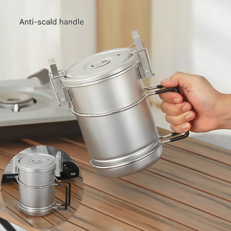 TitanFlame Camp Pot,304 Stainless Fortress,600g Ultralight 3 - Min Boil,Foldable,Backpacker's Kitchen - URANBATO