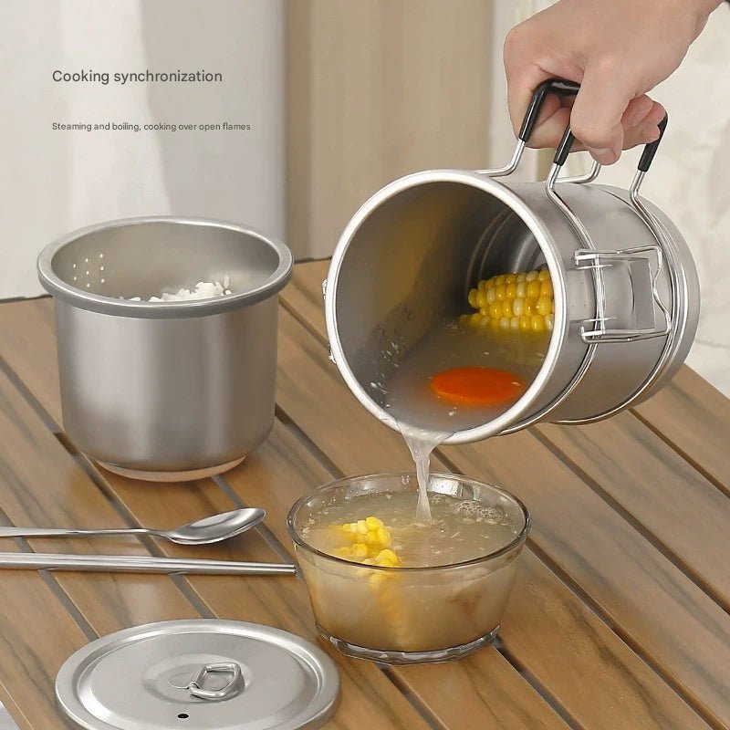 TitanFlame Camp Pot,304 Stainless Fortress,600g Ultralight 3 - Min Boil,Foldable,Backpacker's Kitchen - URANBATO