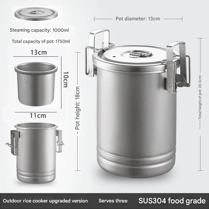TitanFlame Camp Pot,304 Stainless Fortress,600g Ultralight 3 - Min Boil,Foldable,Backpacker's Kitchen - URANBATO