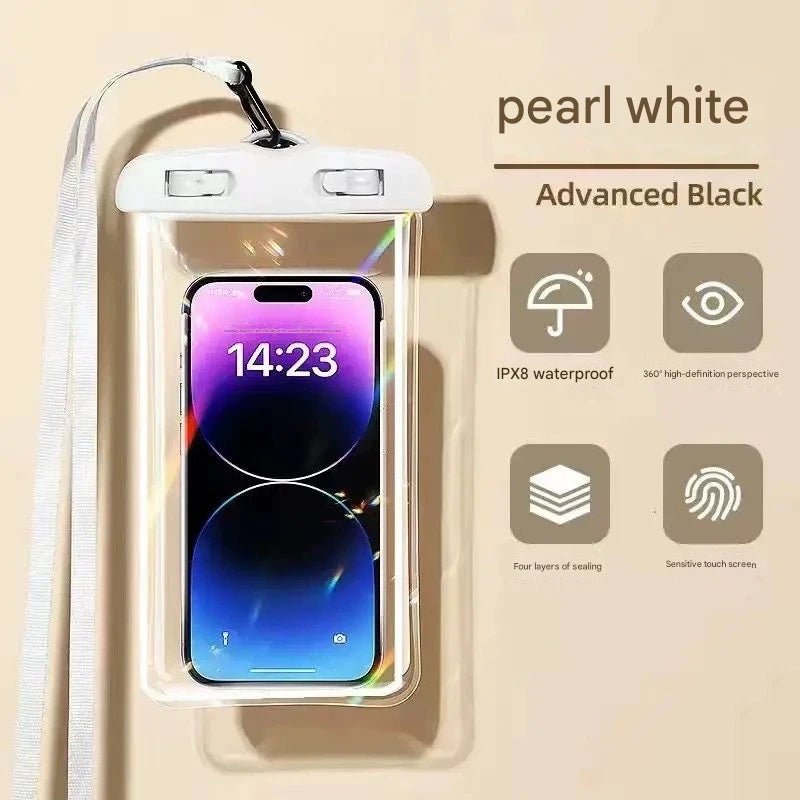 Touchscreen waterproof phone bag, airtight, and waterproof for beach diving,38g AirFloat System,Barehand Touch,20m Waterproof Self - Rescue Tech,Night Glow - URANBATO