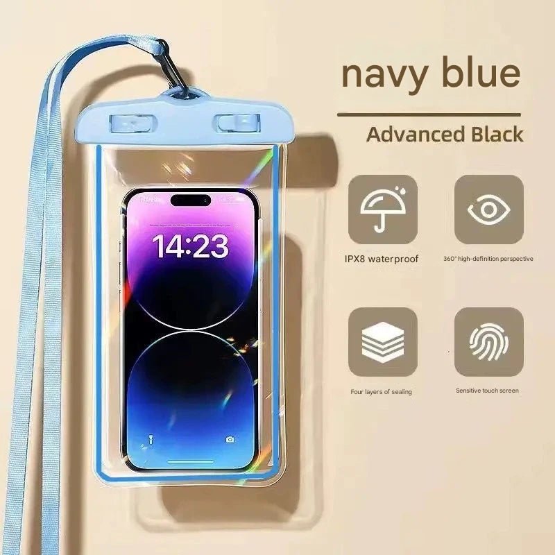 Touchscreen waterproof phone bag, airtight, and waterproof for beach diving,38g AirFloat System,Barehand Touch,20m Waterproof Self - Rescue Tech,Night Glow - URANBATO