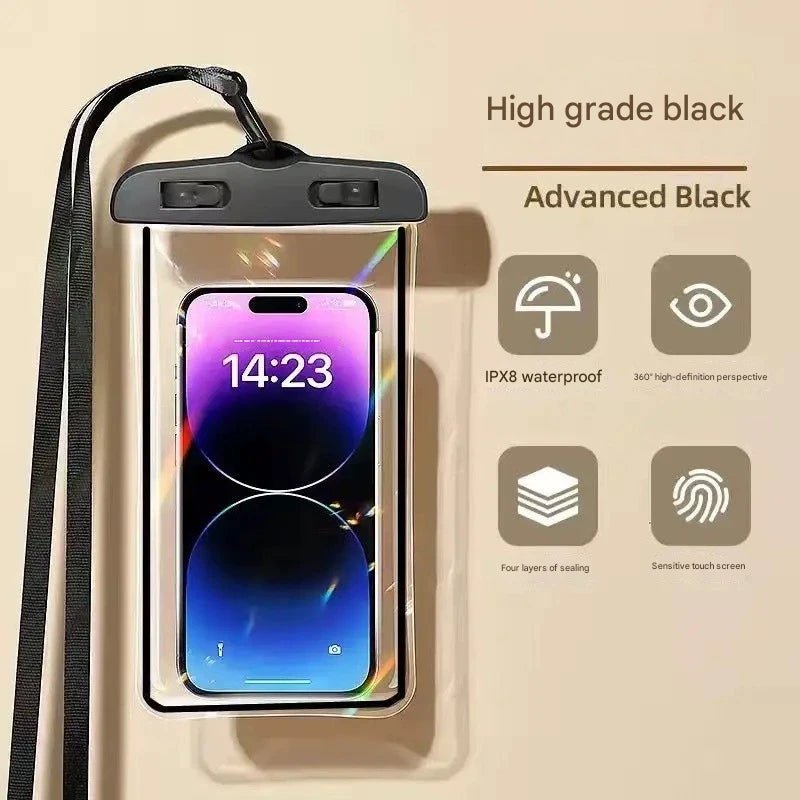Touchscreen waterproof phone bag, airtight, and waterproof for beach diving,38g AirFloat System,Barehand Touch,20m Waterproof Self - Rescue Tech,Night Glow - URANBATO