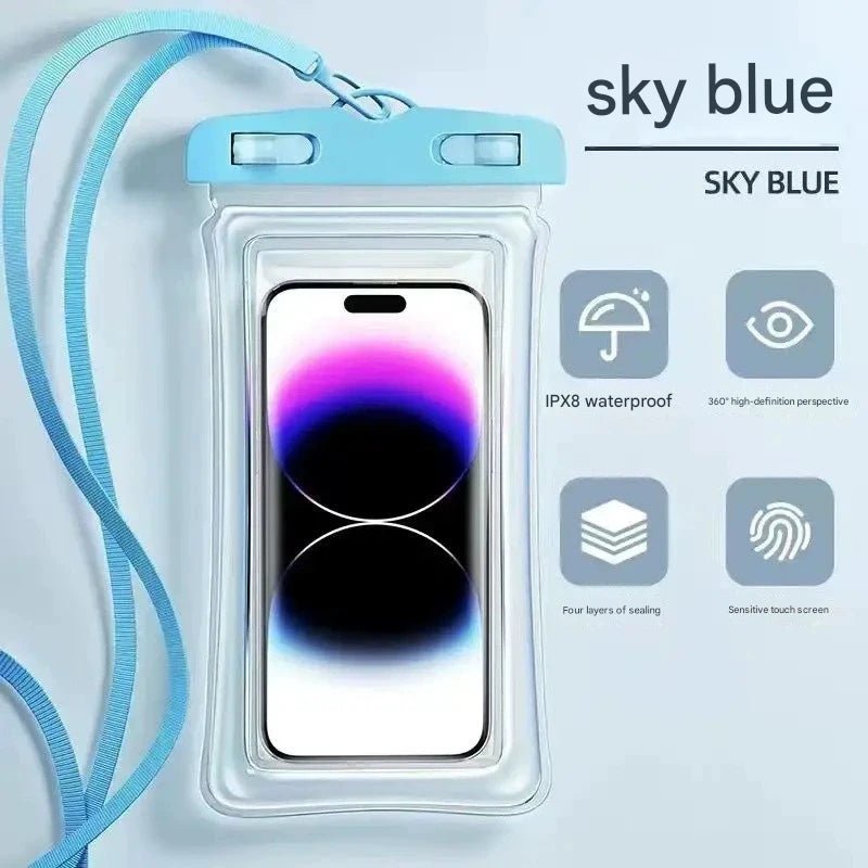Touchscreen waterproof phone bag, airtight, and waterproof for beach diving,38g AirFloat System,Barehand Touch,20m Waterproof Self - Rescue Tech,Night Glow - URANBATO