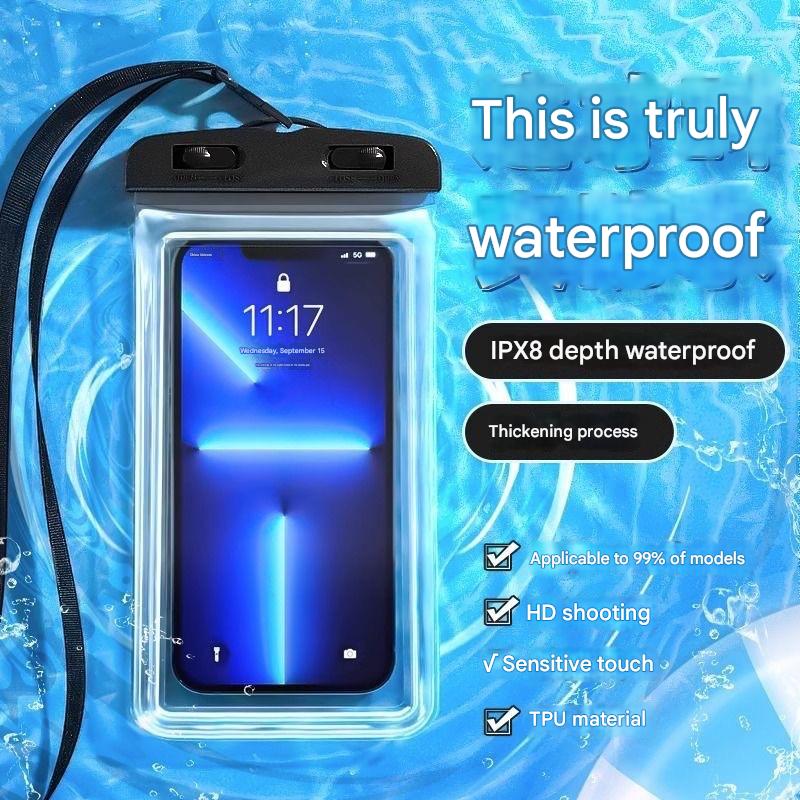 Touchscreen waterproof phone bag, airtight, and waterproof for beach diving,38g AirFloat System,Barehand Touch,20m Waterproof Self - Rescue Tech,Night Glow - URANBATO