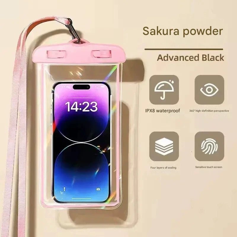 Touchscreen waterproof phone bag, airtight, and waterproof for beach diving,38g AirFloat System,Barehand Touch,20m Waterproof Self - Rescue Tech,Night Glow - URANBATO