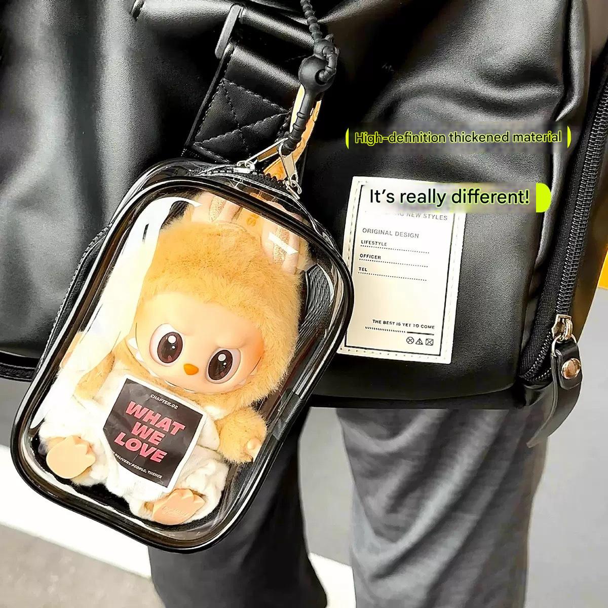 [Transparent protective case] Labubu second and third generation Labubu sitting party doll strolling small square box - URANBATO