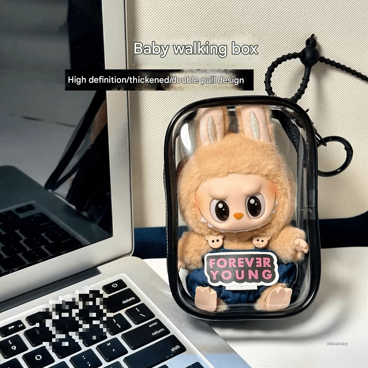 [Transparent protective case] Labubu second and third generation Labubu sitting party doll strolling small square box - URANBATO